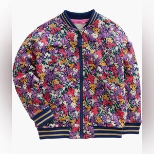 Mini Boden Zip-Up Cotton Jersey Bomber Jacket Floral Print Navy Multi 5-6 yrs